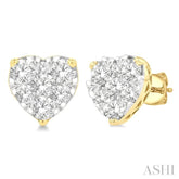 1 Ctw Heart Shape Lovebright Round Cut Diamond Stud Earring in 14K Yellow and White Gold